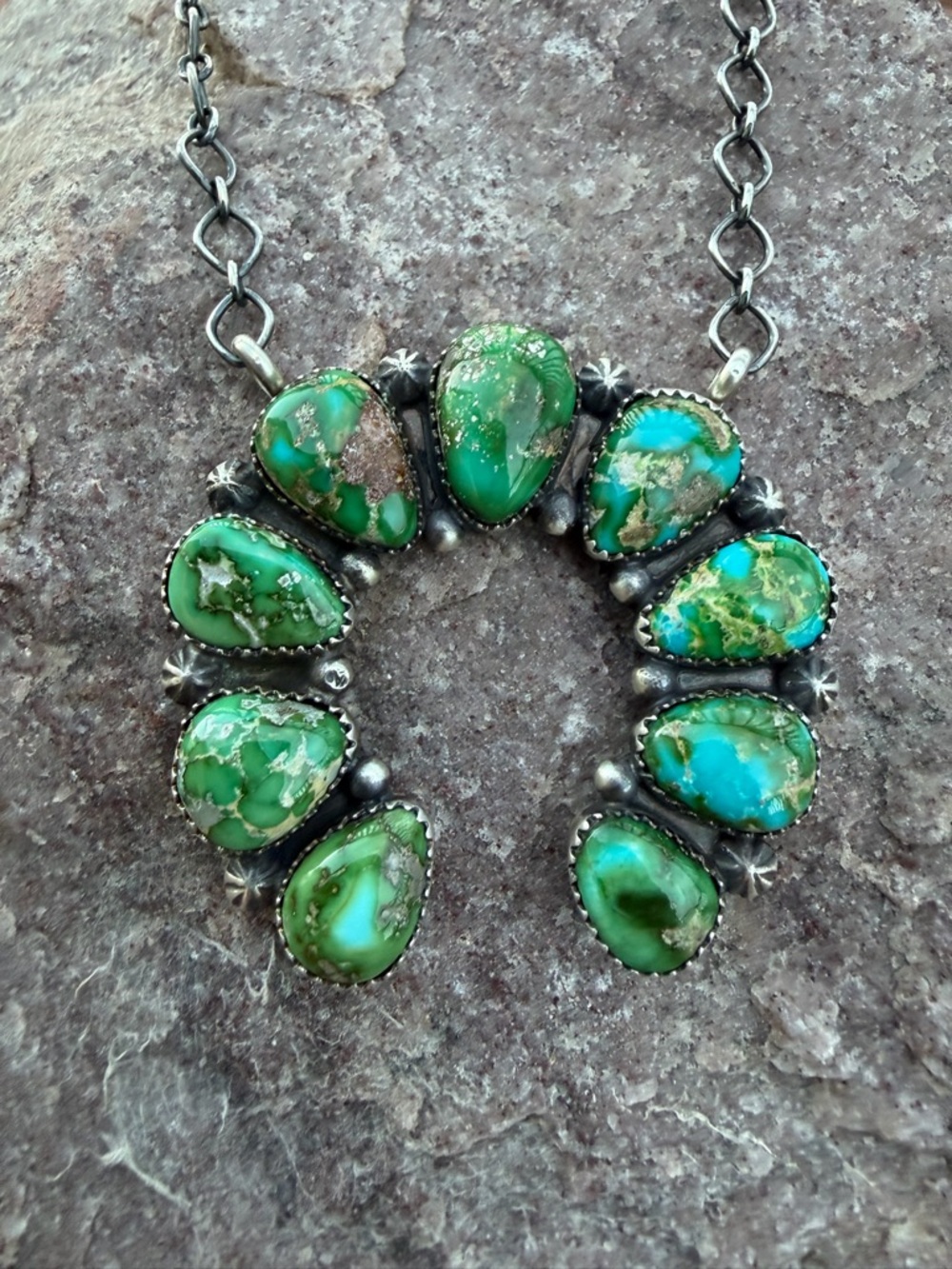 Handmade Green Turquoise Cluster Pendant Necklace
